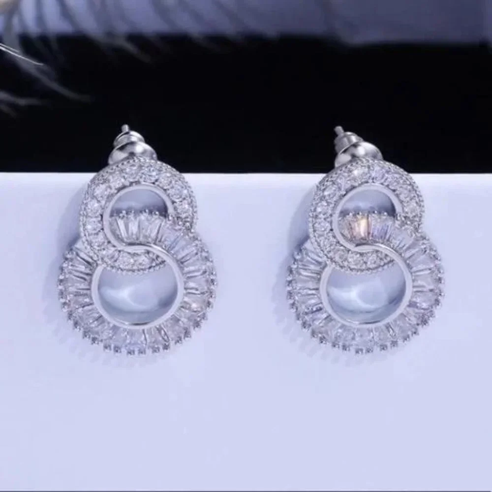 NEW 925 Sterling Silver Diamond Hoop Earrings, beautiful Earrings, cute Earrings - Picture 8 of 8
